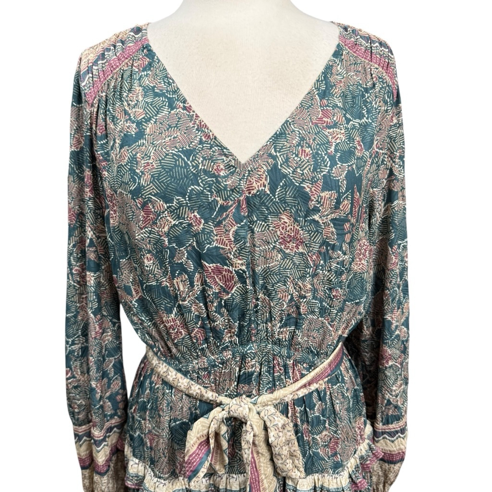 Current Air Los Angeles Maxi Dress Boho Floral Long Sleeve Tiered NWT Size L - Picture 2 of 7